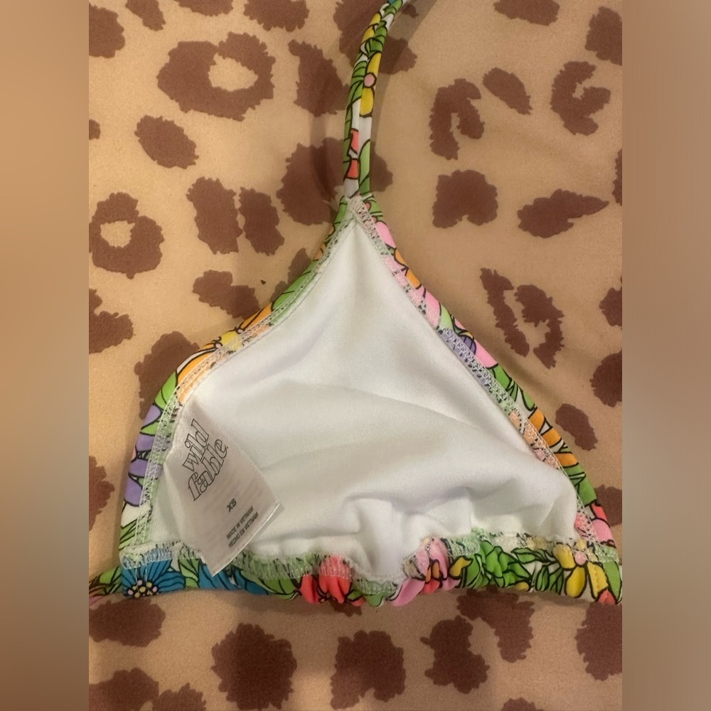 neon trippy Floral Triangle Bikini Top with extra long wrap bottom strap - Picture 10 of 12